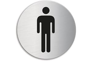 Cartello - Toilette WC Uomini | Targhette Targa acciaio inox Ø 75 mm autoadesivo | Ofform Design Originale No.8473