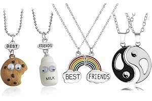 XHBTS 6 Stück Regenbogenwolke Anhänger Halsketten Kinder BFF Forever Friendship Schmuck für Mädchen Süße Milch und Cookie/Yin Yang Anhänger Halskette für Geburtstagsgeschenk