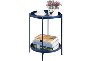 HollyHOME Okrągły stolik pomocniczy, metalowy stolik końcowy, 2-poziomowa taca stolik na przekąski, stolik kawowy, stolik kawowy, stolik nocny, stolik do salonu, sypialni, na balkon, patio,