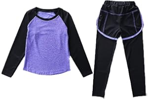 Echinodon Mädchen Sport-Set 2tlg Schnelltrockend Langarmshirt + Hose mit Shorts Trainingsanzug für Jogging Fussball Yoga