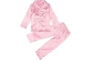 Spritumn-Home Ensemble De Pyjama 2 Pièces en Satin De Soie Boutonné BéBé GarçOn Filles Pyjama Ensemble à Manches Longues Bouton vers Le Bas VêTements De Nuit pour Filles Et GarçOns 2-14 Ans