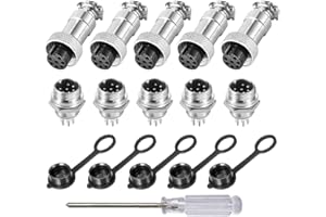 Aiqeer 5 Pezzi 7-Pin GX12 Connettore Aviazione, 12 mm Connettore Aviazione Metallo, 5A Connettore Aviazione Maschio Femmina, con Cappuccio in Gomma e Cacciavite a Croce