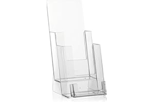 VITADISPLAYS Soporte para folletos en formato DIN Long Flyer con 2 estantes y soporte para tarjetas de visita