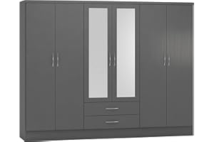 Seconique Nevada 6 Door 2 Drawer Wardrobe in 3D Effect Grey