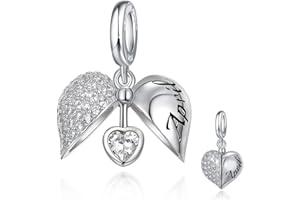 FOREVER QUEEN Femme Charms Pendentif de pierre de Naissance Cœur Pendentif de Charme en argent sterling 925 Charms pour Bracelets et Colliers Européens