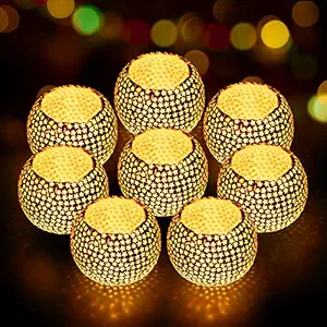 SHOPPOSTREET Pack of 8 Mosaic Glass Tealight Candle Holders for Side or Center Table Dining Room Lighting Home Decoration and Gifts, Diwali Decoration(Glass, Pack of 8) (Set of 4)