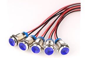 Gebildet 5pcs 10mm AC/DC 12-24V Energy-Saving LED Metal Indicator Light Waterproof Signal Lamp with Wire(Blue)
