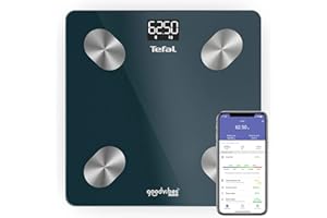 Tefal Balance Connect, 10 wskaźników ciała, podłączona aplikacja, łatwa w użyciu, Nieograniczona liczba użytkowników, pojemność 180 kg, ukończenie szkoły, 100 g, Goodvibes Life+ BM9620S1