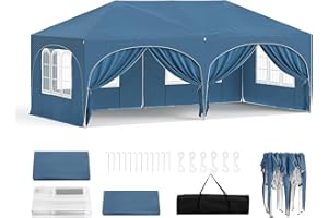 WOLTU Pop-up Gazebo, Gazebo with Sides 3m x 6m, Folding Event Shelter for Outdoor, Garden, Camping, Height Adjustable, Waterproof, UV-Protection, with Carry Bag, Blue