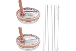 MOECSHSY 2 Pack 40 oz Tumbler Flip Straw Lid Replacement fit for Stanley Quencher 1.2L, Spill Proof Splash Resistant Tumbler Lids, Tumbler Cover Sets with 4 Straws and 1 Cleaning Brush (rose, 40oz)