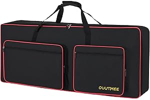 OUUTMEE Torba na klawiaturę 61 nut, na fortepiany, tkanina Oxford 600D z 10 mm stroną startową, Gigbag (czarna) odporna na uderzenia, wodoszczelna, cztery narożniki, czarny, 61 Tasten, Minimalistyczny
