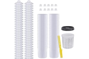 ROIIKETU Disposable Paint Mixing Cup（600ml) Kit,HVLP Paint Sprayer Gun Mixing Cups with 50 Cups and Lids System, 10 Plugs and 1 Hard Cup with Retainer Ring