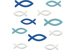 FEPITO 54 Stücke Holz Fische Streudeko Taufe Deko Fisch Deko Taufe Junge Tischdeko Taufe Konfirmation Deko - Blau und Weiß