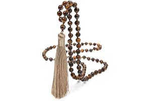 BALIBALI 8MM Beads Chakra Long Mala Necklace Natural Stone Meditation Statement Necklace Japa Yoga Buddhist Rosary Prayer Charm Beaded Tassel Necklace