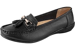 JO & JOE Women Leather Flat Loafer Ladies Casual Comfy Slider Low Wedge Heel Work Shoes