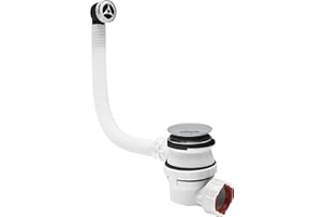 Wirquin 30723975 Ensemble complet vidage avec bonde de lavabo et siphon ultra compact Quick-Clac avec trop-plein Nano 6.7, chromé et blanc