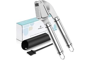 Philorn Knoblauchpresse Edelstahl profi Küchenhelfer - Premium Garlic Press, Ingwerpresse mit knoblauch schäler & Reinigungsbürsten - Extra Stark & Strapazierfähig - Knoblauchpressen Spülmaschinenfest
