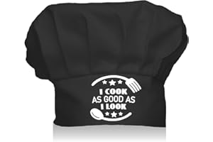 CREATCABIN Chef Hat Adult Adjustable Elastic Baker Kitchen Catering Wear Cooking Hat Custom Cotton Chef Cap for Women Men Grilling Baking Chef Gift Black 11.8 x 9 Inch-I Cook As Good As I Look