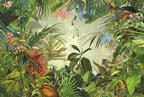 Komar XXL4–031 368 x 248 cm "In die Wild Tropical Rain Forest Scenic" Tapete Wandbild – Grün (4 Stück)