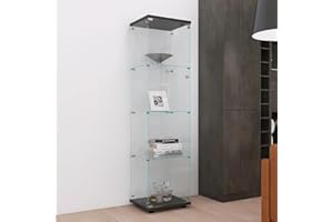 HYNHXBP Vitrina de Cristal, Vitrina expositora, Armario de colección Moderno de Cuatro Capas con Puerta, Mueble Vitrina de Cristal, para Dormitorio, salón y Comedor, 42,5 x 36,5 x 164 cm, Negro