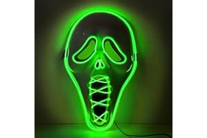 DONGZQAN Scream LED Mask With Multiple Light Modes, Ghostface Halloween Costume for Men, Adults, Kids, Boys - Anonymous Neon Mask Gift