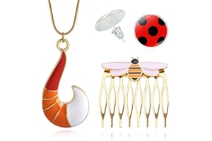 XHBTS 3 Set Queen Bee Haar Seitenkämme Dekorative Zähne Haarkämme Pins Clips Haarschmuck Anime Halskette Marienkäfer Ohrringe für Frauen Mädchen Cosplay Schmuck