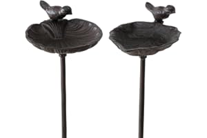 Boltze Vogeltränke Karla Vogelbad 1 Stück, 2-Fach Sortiert, 20 cm x 14 cm x 98 cm Gusseisen Rostbeständig Outdoor Vogelfütterung Gartenstab