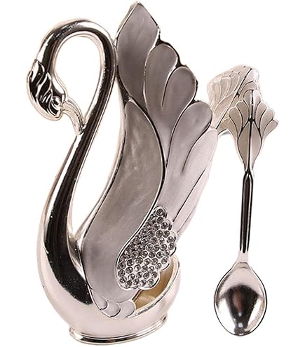 Services De Table,Kit Cuillère à Café Avec Support En Forme De Cygne En Alliage De Zinc Et 6