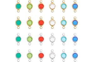 UNICRAFTALE 72 pièces 12 couleurs Strass Liens Breloques Connecteur en Verre Transparent Pendentifs Plat Rond Pierre de Naissance Breloques en Verre de Cristal avec Boucles Acier Inoxydable de Bijoux