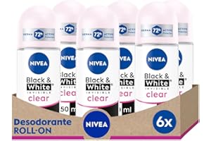 NIVEA Black & White Invisible Original Roll-on en pack de 6 (6 x 50 ml), antitranspirante para una piel suave con fragancia, desodorante roll on para proteger la ropa