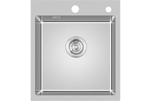 KINKIBOS Kitchen Sink, 304 Stainless Steel, 45 x 50 cm, Rectangular Stainless Steel, Built-in Sink with Tap Hole and Overflow (without Siphon), Kitchen Sink 1 Basin, Kitchen Sink for 50 cm Base