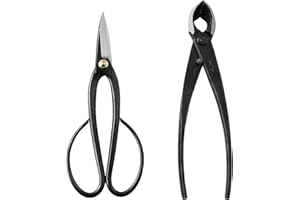 Wazakura Juego de Herramientas de bonsái japonés, Hecho en Japón - Kit 2PCS de jardinería (Tijeras Ashinaga para bónsai 200mm + Cortador cóncavo 200mm)