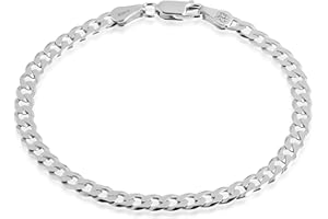 QUADRI - 925 Sterling Silver Mens Bracelet- 5mm Diamond-Cut Cuban Link Curb Chain - Made in Italy - 7" 18 cm to 8.5" 21.6cm