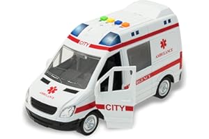 Teorema Giocattoli, Ambulanza Giocattolo con Luci e Suoni Reali, Macchinina Bambino con Frizione Potente, Porte Apribili, 4 Pulsanti Interattivi, Macchinine per Bambini, Scala 1:16