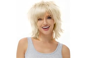 BUYOGET Anime Halloween Wig for Cosplay Party, Synthetic Layered Short Hair Wigs with Bangs Platinum Blonde