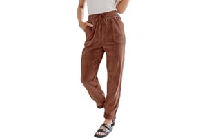 HSUAYEUD Cordhosen für Frauen Casual Drawstring Elastische Hohe Taille Gerade Bein Hosen Lose Bequeme Hose Mit Taschen