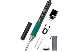CNAUO Kit de soldadura electronica,Soldador de Estaño Inteligente 90-450℃,60W Soldador de estaño portátil PD/DC,pantalla LCD,2 cabezas de soldadura,Control Preciso de Temperatura