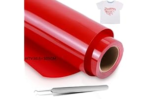 NCRGB Vinilo Textil Termoadhesivo Vinilo Rojo 30.5×305cm(Añadir Herramienta) Papel Transfer para Camisetas,Plotter de Corte,Vinilo Termoadhesivo Textil Fácil de cortar y Transferir
