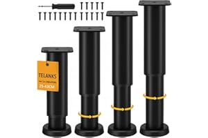 TELANKS 4er Set Möbelfüße Höhenverstellbar, Möbelfüße Verstellbar 25-43cm, Schwarz Metall Möbelbeine, Verstellbare Füße für Möbel Sofa Bett Nachttisch Schrank Kabinett
