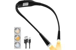 ‎URAQT URAQT Neck Reading Lamp Book, 3 Colours and Continuous Dimming Book Lamp Rechargeable Reading Light Book with Bendable Arms 80 Hours Duration Neck Round Ergonomic Neck Lamp for Reading Camping Running