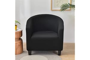 Highdi Housse de Fauteuil Plaine Extensible Hôtel Chesterfield 1 Pièce, Couverture de Fauteuil Couleur Unie, Housse de Canapé avec Accoudoirs Protecteur de Tub Chair (Noir)
