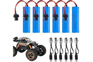 LYPPUL Akumulator litowo-jonowy 3,7 V 800 mAh, 6 sztuk akumulatorów litowych Lon ze złączami SM-2P i ładowarką USB, 14500 RC akumulatory do samochodów RC, czołgów, wózków spacerowych, łodzi