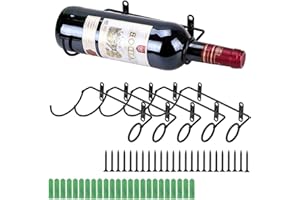 BSTKEY Ensemble de 6 supports muraux pour bouteilles de vin en fer, support de rangement pour bouteilles de vin avec ouverture à droite