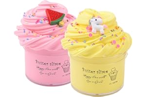 Basywiim 2 Pack Fluffy Slime Set, Butter Slime für Mädchen Jungen, Fragrance Relief Charm Clay Children Putty Toy, Super Weich und Nicht Klebrig, Kinder Stressabbau Kreativ DIY Spielzeug