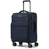 British Traveller Cabin Suitcase 57.5cm Rigid Trolley with 4 Swivel Wheels and Closed TSA, Blue