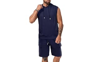 Elainone Men's Tracksuits Short Set Hoodie Suit 2 Piece Hooded Gym Jogging Casual Summer Sleeveless for Men M-3XL