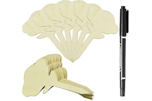 OLRWSLG 60 Stück Pflanzenschilder Holz Pflanzenstecker Schilder Wetterfest Pflanzenetiketten Mini Blütenform Gartenschilder und Marker Stift für Topfpflanzen, Blumen, Setzlinge, Gemüse