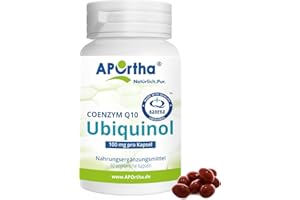 ‎APORTHA APOrtha Kaneka Ubiquinol Coenzym Q10 100 mg 60 vegetarische Kapseln, CoQ10 Kapseln hochdosiert 100mg, Hohe Bioverfügbarkeit durch bioaktives Ubiquinol, 2-fach Patentierter Rohstoff