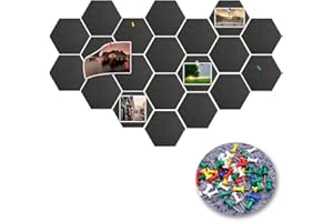 HAOHAI 20 Piezas Tablero de Anuncios de Fieltro Hexagonal Autoadhesivo, Corcho Pared Autoadhesivo con 20 Chinchetas para Corcho, Tablero Corcho para Colgar Fotos (Black)