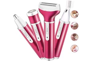RUIQAS Afeitadora eléctrica para mujer 4 en 1, depiladora sin dolor, recargable por USB con 4 accesorios desmontables para Bikini Trimmer/Nose Hair Trimmer/Eyebrow Shaper/Body Shaver